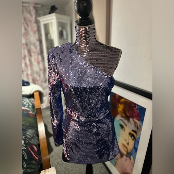 BARDOT One long sleeve Blue Sequin Party Dress - Picture 1 of 12